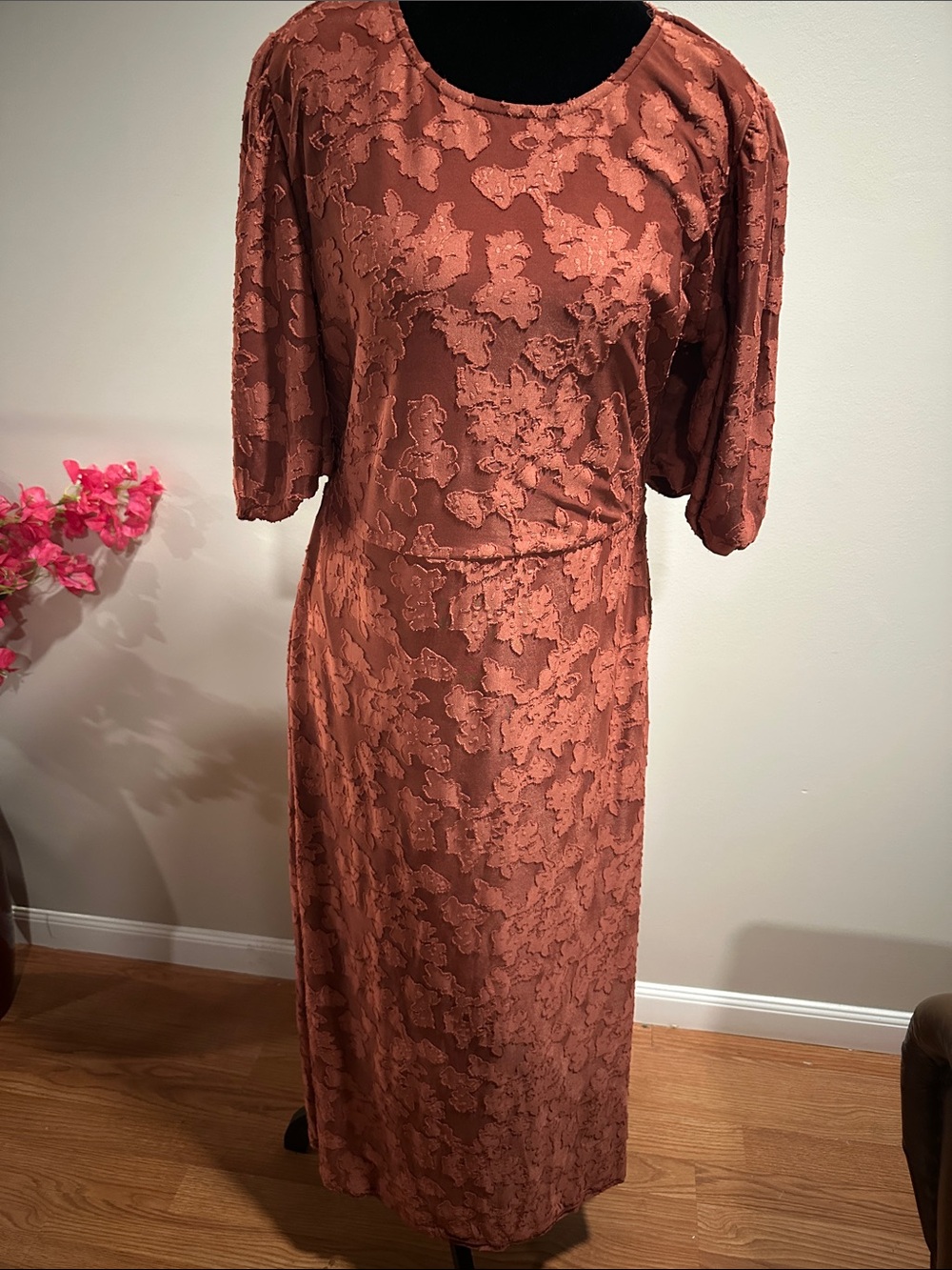 Textured Rust Midi Dress